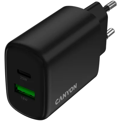 CANYON charger OnCharge 250 25W 1xPD 1xQC EU Black