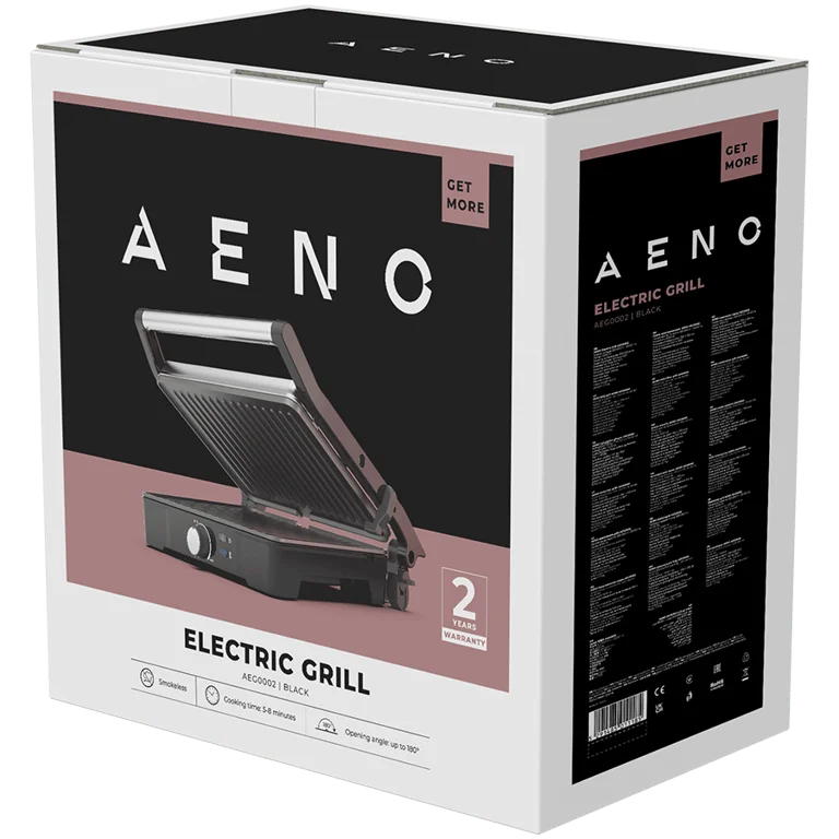 AENO Electric Grill EG2: 2000W, Temperature regulation, Max opening angle -180°, Plate size 290*234mm