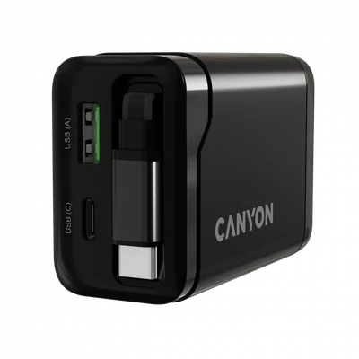 CANYON charger OnCharge 65RC Build-In Cable USB-C 65W 1xPD 1xQC EU Black