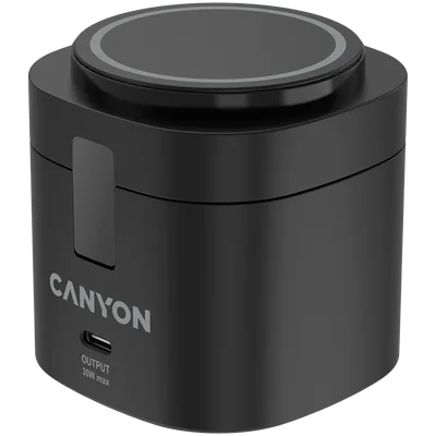 Безжична зарядна станция Canyon OnCharge 405, 4-в-1, Qi2, 15W, с 65W адаптер, черен