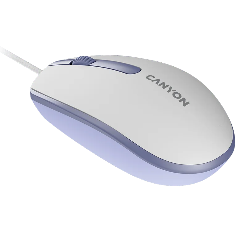 Мишка CANYON – M-10, с кабел, 1000 dpi, бяла/лавандулова