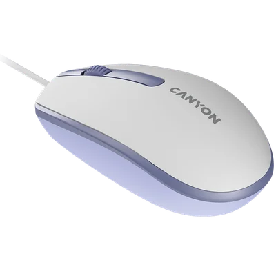 Мишка CANYON – M-10, с кабел, 1000 dpi, бяла/лавандулова