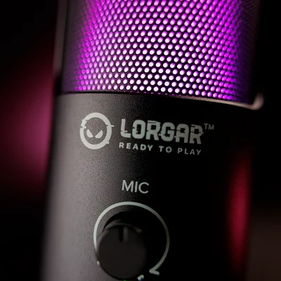 LORGAR SMP40, RGB Microphone with external mute button and metal stand, Black
