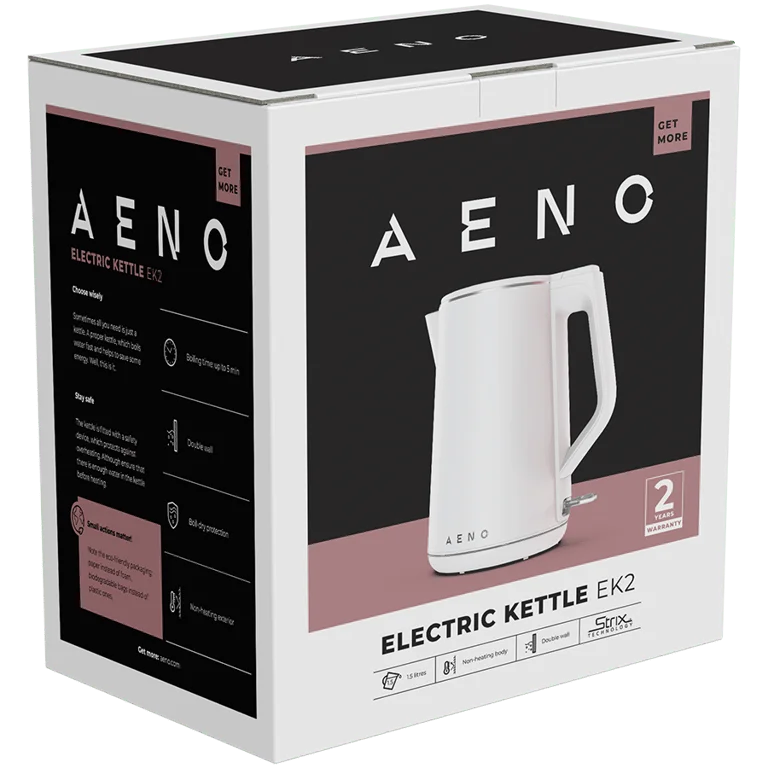 Електрическа кана AENO – EK2, 1.5L, 1850-2200W, двойни стени, бяла