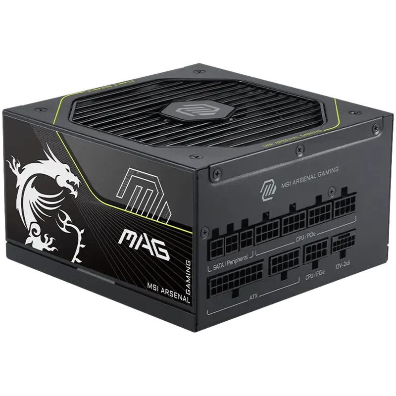 MSI MAG A1000PLS PCIE5, 1000W, 80 Plus Platinum, Fully Modular, ATX 3.1, 135mm Fluid Dynamic Bearing Fan, Protections: OCP/OTP/OPP/SCP/OVP/UVP/SIP/NLO, Dimensions: 150mmx150mmx86mm, 10Y Warranty