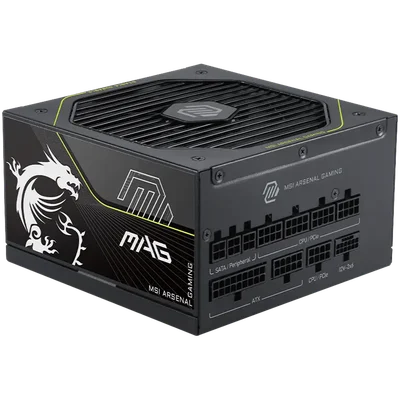 MSI MAG A1000PLS PCIE5, 1000W, 80 Plus Platinum, Fully Modular, ATX 3.1, 135mm Fluid Dynamic Bearing Fan, Protections: OCP/OTP/OPP/SCP/OVP/UVP/SIP/NLO, Dimensions: 150mmx150mmx86mm, 10Y Warranty