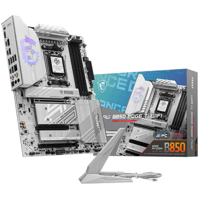 MSI MPG B850 EDGE TI WIFI, ATX, Socket AM5, 4x DDR5 Dual Channel DDR5 up to 8400(OC)MHz, 3x PCIe 3.0 x16 slot, 4x M.2 slot, 4x USB 2.0, 1x USB 5Gbps, 2x USB 10Gbps, 3x USB 10Gbps Type-C, HDMI, 7.1 HD Audio, 5G LAN, WiFI 7, BT, 3Y