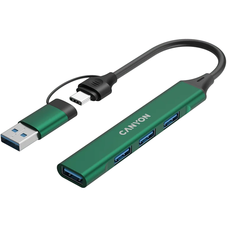 USB хъб CANYON DS-02 4 порта USB-A/USB-C Зелен