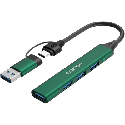USB хъб CANYON DS-02 4 порта USB-A/USB-C Зелен