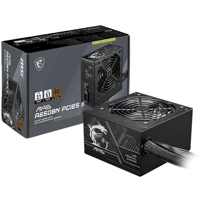 MSI MAG A650BN PCIE5 II, 650W, 80 Plus Bronze, 120mm Low Noise Fan, Protections: OVP/OCP/SCP/OPP/UVP, Dimensions: 150mmx140mmx86mm, 5Y Warranty