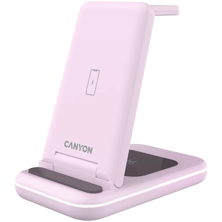Безжично зарядно устройство Canyon WS-304 15W 3-в-1 Iced Pink
