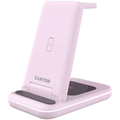 Безжично зарядно устройство Canyon WS-304 15W 3-в-1 Iced Pink