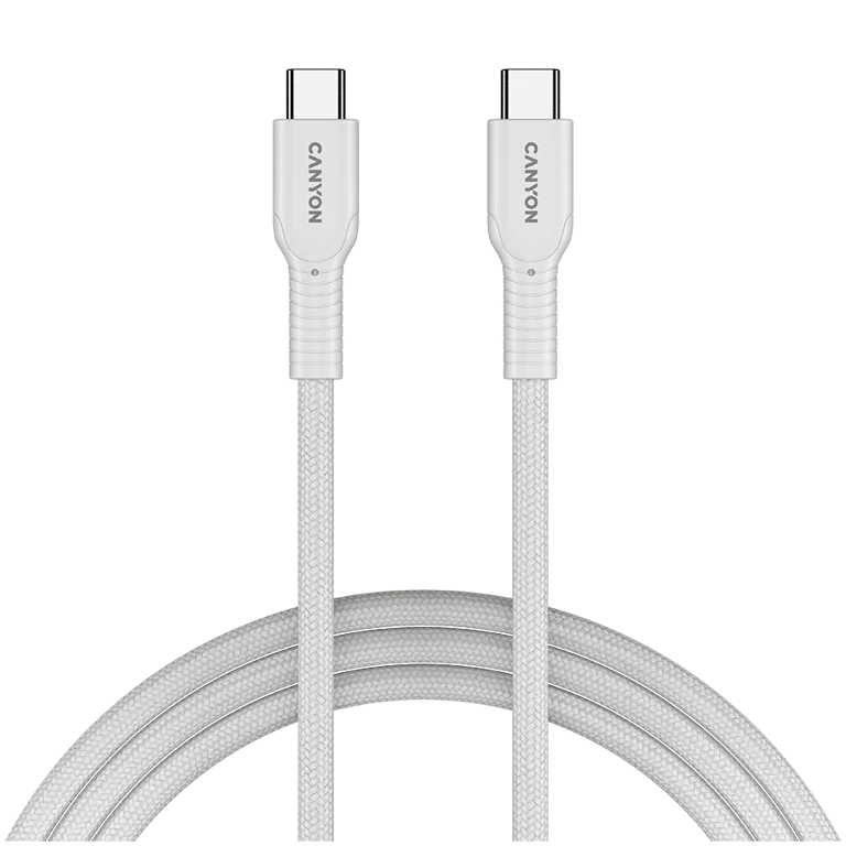 USB-C кабел Canyon OnWire 60CL 1m 60W Бял, плетен