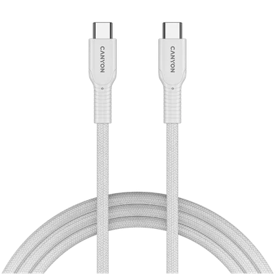 USB-C кабел Canyon OnWire 60CL 1m 60W Бял, плетен