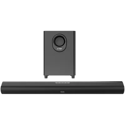 F&D HT-330 2.1 TV Soundbar with Wired Subwoofer, 80W RMS (20Wx2+40W), Full-range speaker: 50x90mm + 6.5'' Subwoofer, BT 5.0/Optical/AUX/HDMI/USB/LED Display/Remote Control/Wooden/Black