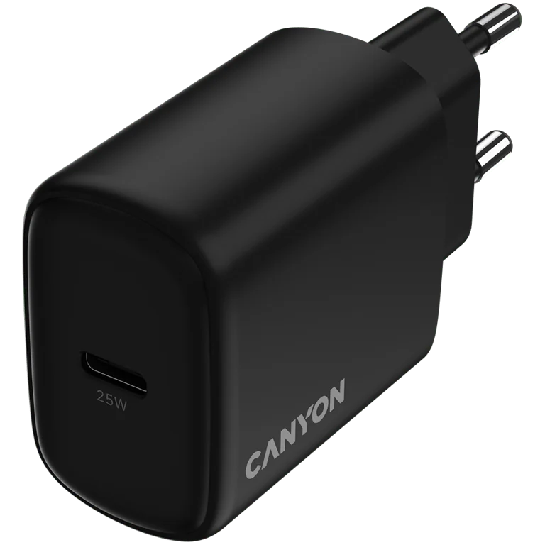 Захранващ адаптер CANYON OnCharge 250 25W USB-C PD PPS, черен