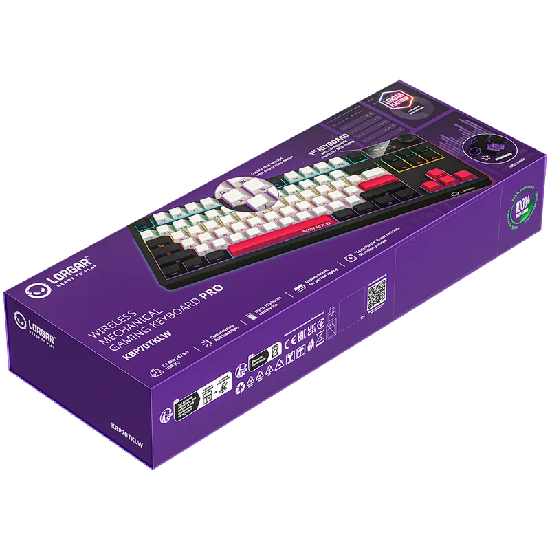 LORGAR KBP70TKLW, Wireless TKL Mechanical Gaming Keyboard Pro, Black/red, EN layout