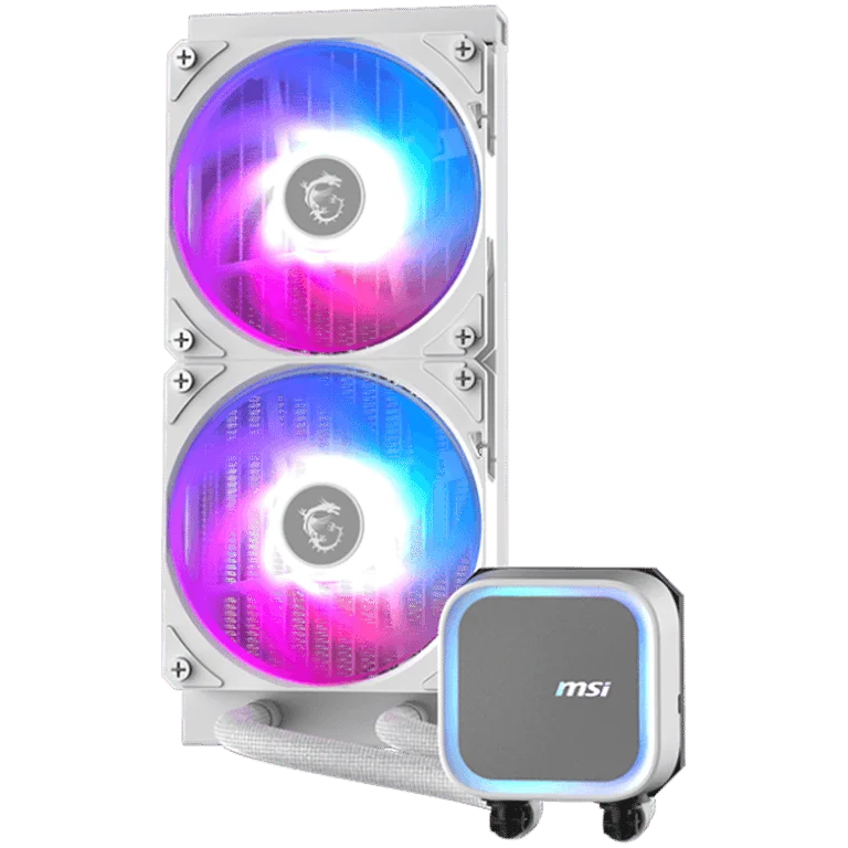 Водно охлаждане MSI MAG CORELIQUID A13 240 White 2x120mm ARGB вентилатори, съвместимост Intel LGA 1700/1851, AMD AM5/AM4