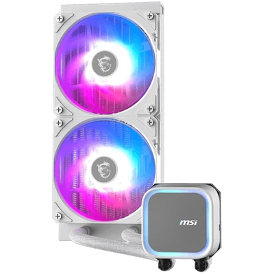 Водно охлаждане MSI MAG CORELIQUID A13 240 White 2x120mm ARGB вентилатори, съвместимост Intel LGA 1700/1851, AMD AM5/AM4
