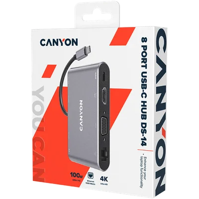 USB хъб CANYON DS-14 8-в-1 4K USB-C Тъмно сив