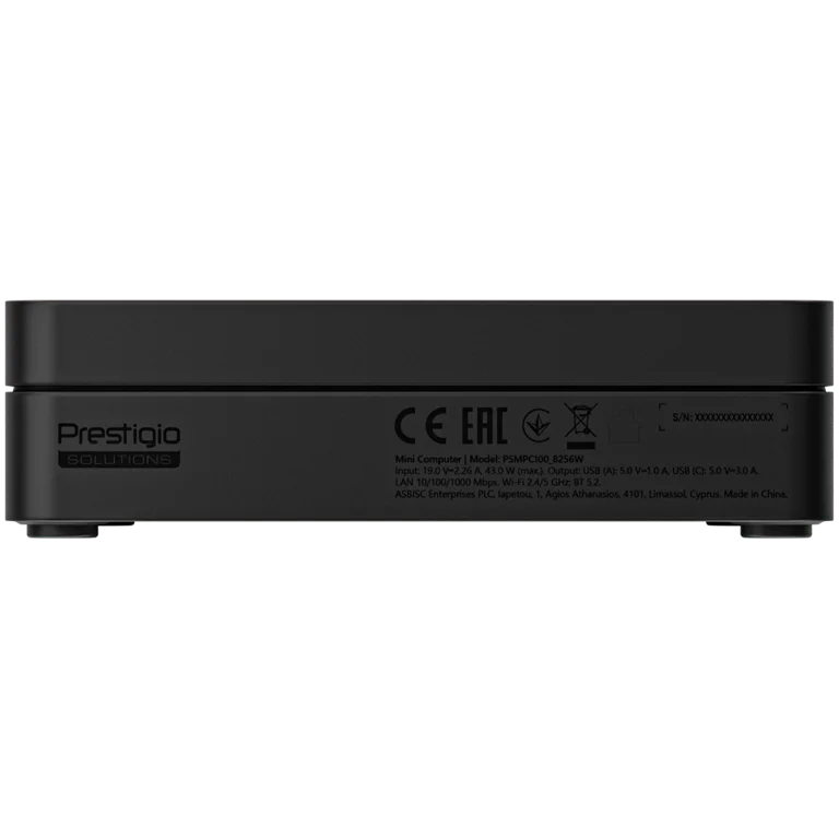 Мини компютър PRESTIGIO SOLUTIONS Alder Lake N100, 8GB RAM, 256GB SSD, Intel UHD Graphics, Wi-Fi 6, Linux Ubuntu, черен