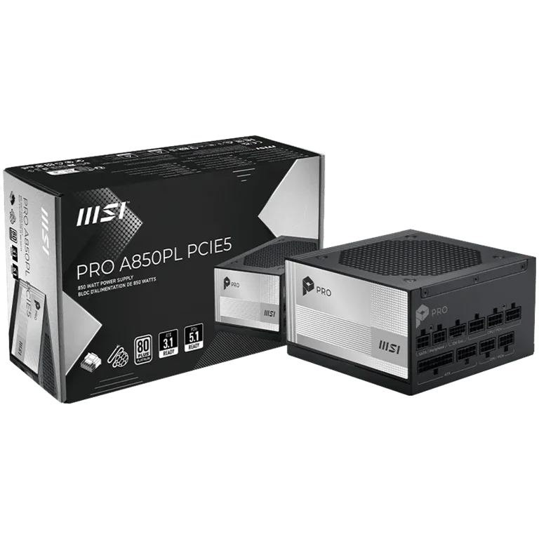 Захранващ блок MSI PRO A850PL PCIE5, 850W, 80 Plus Platinum, 120 мм вентилатор