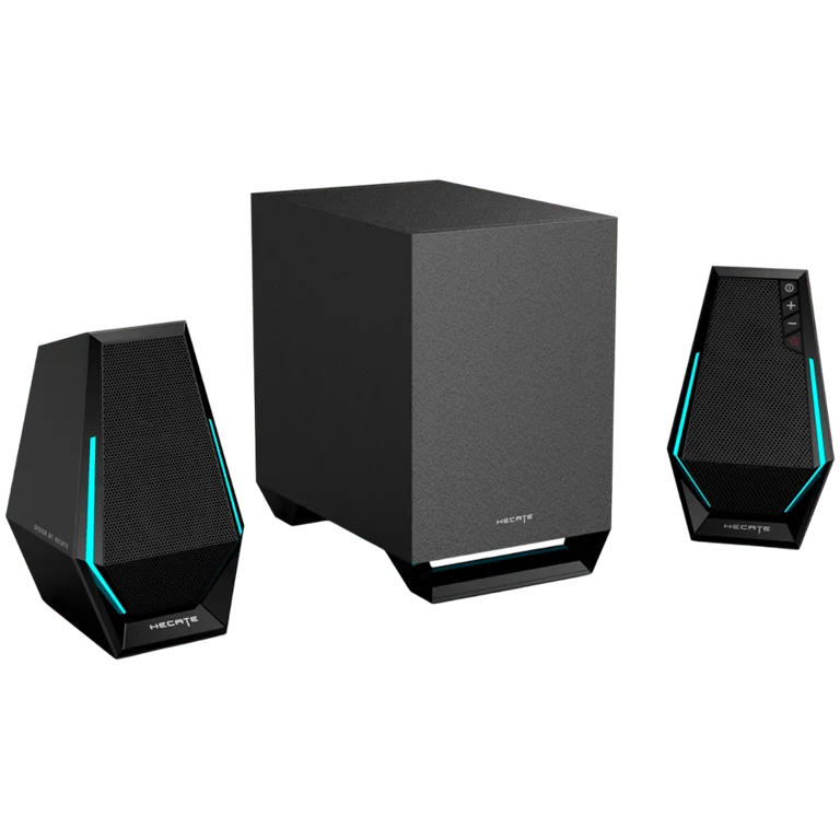 Edifier G1500 MAX 2.1 Audio System, BT V5.3, USB, AUX, 2.5-inch Drivers, 4-inch Subwoofer, RGB Lighting, 30W (RMS), Black