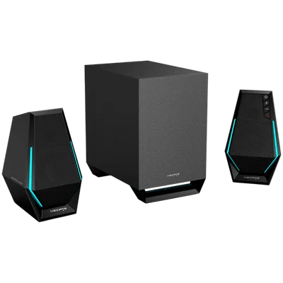Edifier G1500 MAX 2.1 Audio System, BT V5.3, USB, AUX, 2.5-inch Drivers, 4-inch Subwoofer, RGB Lighting, 30W (RMS), Black