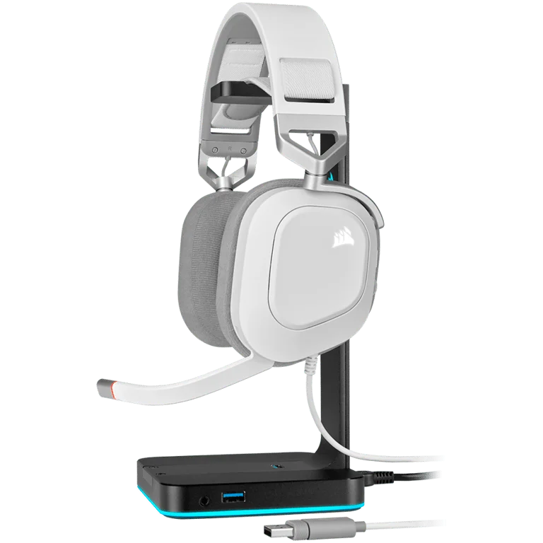Гейминг слушалки CORSAIR HS80 RGB Wireless, бял