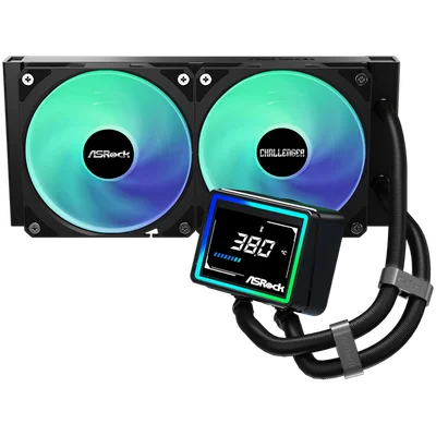 Охладителна система ASROCK Challenger 240 Digital 90-ACLA36-BAAGA6, водно охлаждане, ARGB, дигитален дисплей, 240 мм радиатор, черен