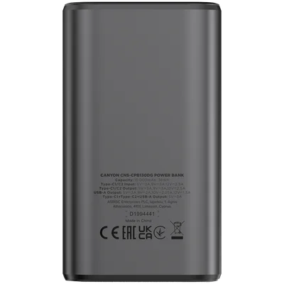 Външна батерия CANYON OnPower 130 10000mAh PD30W тъмно сив