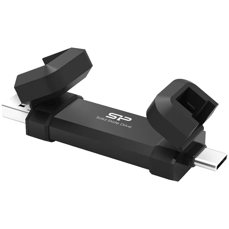 Silicon Power 500GB DS72 Dual USB-C/USB 3.2 Gen 2, Portable External SSD, Steam Deck and iPhone 15 Pro, R/W: up to 1050MB/s; 850MB/s, Black