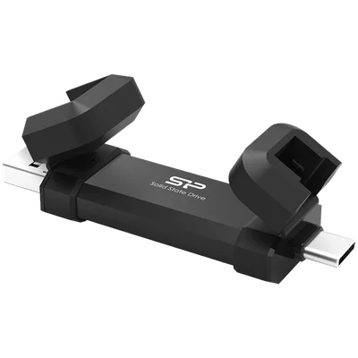 Silicon Power 500GB DS72 Dual USB-C/USB 3.2 Gen 2, Portable External SSD, Steam Deck and iPhone 15 Pro, R/W: up to 1050MB/s; 850MB/s, Black