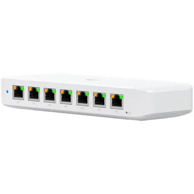 Ubiquiti USW-Ultra-210W-EU compact, Layer 2, 8-port GbE PoE switch with versatile mounting options, 7x GbE PoE+ output ports, GbE port with optional PoE++ input, 202W PoE availability with the included AC power adapter