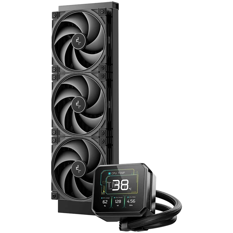 Охладителен блок за процесор DeepCool SPARTACUS 420, 420 мм, 3x140 мм PWM вентилатори, 3.4" IPS LCD дисплей, черен