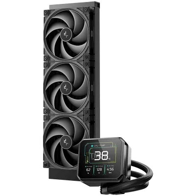 Охладителен блок за процесор DeepCool SPARTACUS 420, 420 мм, 3x140 мм PWM вентилатори, 3.4" IPS LCD дисплей, черен