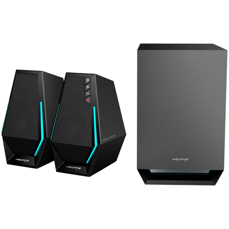Edifier G1500 MAX 2.1 Audio System, BT V5.3, USB, AUX, 2.5-inch Drivers, 4-inch Subwoofer, RGB Lighting, 30W (RMS), Black