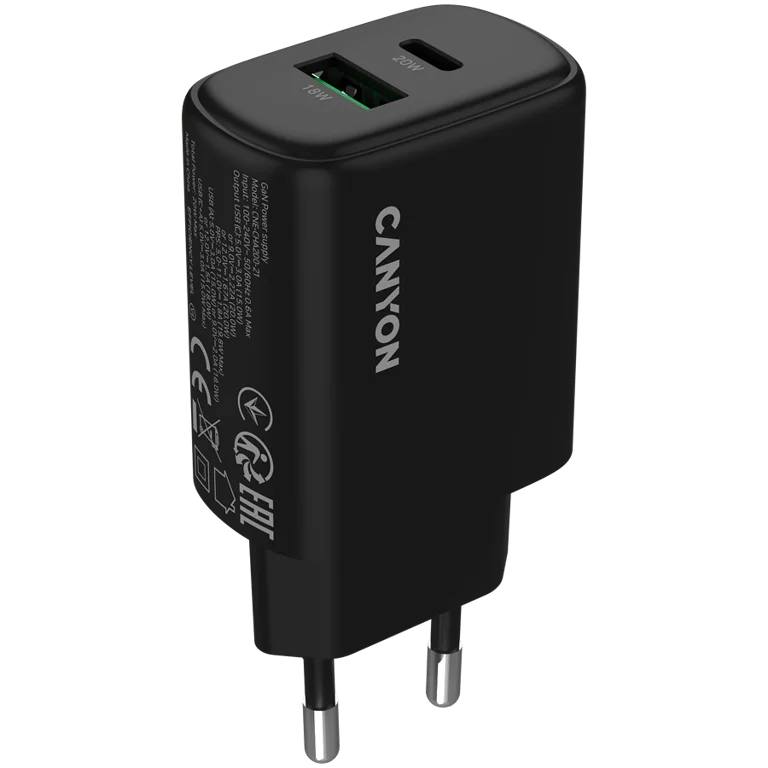 CANYON charger OnCharge 200 20W 1xPD 1xQC EU Black