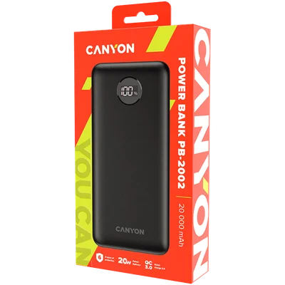 Външна батерия CANYON PB-2002 20000 mAh LED дисплей PD 20W QC 3.0 Черен