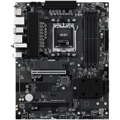 MSI PRO B850-S EVO WIFI, ATX, Socket AM5, 4x DDR5 Dual Channel up to 8200(OC)MHz, 2x PCIe x16 slot, 3x M.2 slot, 4x USB 2.0, 2x USB 5Gbps, 2x USB 10Gbps, 1x USB 10Gbps Type-C, HDMI, DP, 7.1 HD Audio, 5G LAN, WiFI 7, BT, 3Y