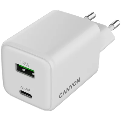 CANYON charger CU45AC GaN 45W 1xPD 1xQC EU White