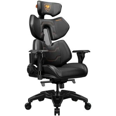 Гейминг стол COUGAR GAMING – TERMINATOR, алуминиева рамка, 4D регулируеми подлакътници, черен/оранжев