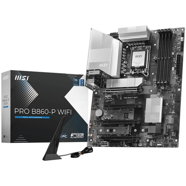 MSI PRO B860-P WIFI, ATX, LGA 1851, 4x DDR5 Dual Channel DDR5 up to 8600(OC)MHz, 4x PCIe x16 slot, 3x M.2 slot, 4x USB 2.0, 2x USB 5Gbps, 2x USB 10Gbps, 1x USB 40Gbps Type-C, HDMI, DP, 7.1 HD Audio, 5G LAN, WiFi, BT, 3Y