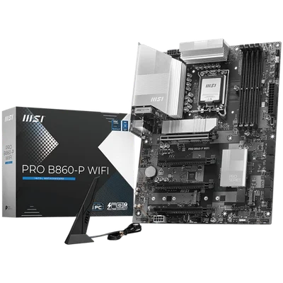 MSI PRO B860-P WIFI, ATX, LGA 1851, 4x DDR5 Dual Channel DDR5 up to 8600(OC)MHz, 4x PCIe x16 slot, 3x M.2 slot, 4x USB 2.0, 2x USB 5Gbps, 2x USB 10Gbps, 1x USB 40Gbps Type-C, HDMI, DP, 7.1 HD Audio, 5G LAN, WiFi, BT, 3Y