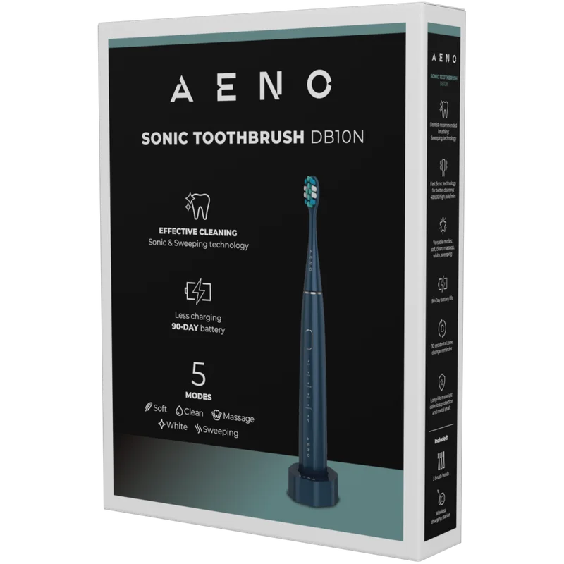 Електрическа четка за зъби AENO – ADB0010N, сонична технология, 5 режима, 3 глави, тъмносиня