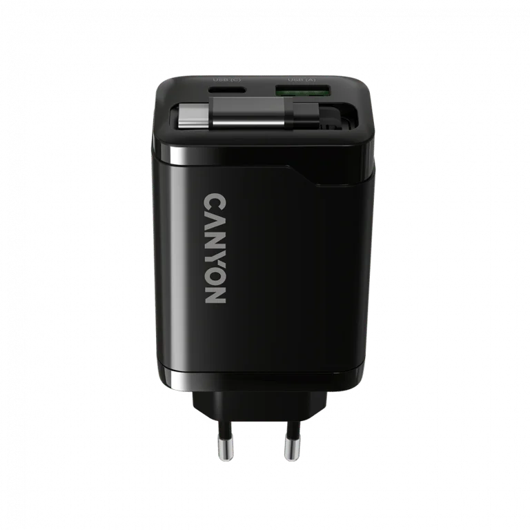 CANYON charger OnCharge 65RC Build-In Cable USB-C 65W 1xPD 1xQC EU Black