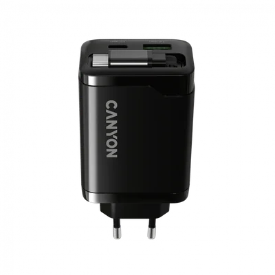 CANYON charger OnCharge 65RC Build-In Cable USB-C 65W 1xPD 1xQC EU Black