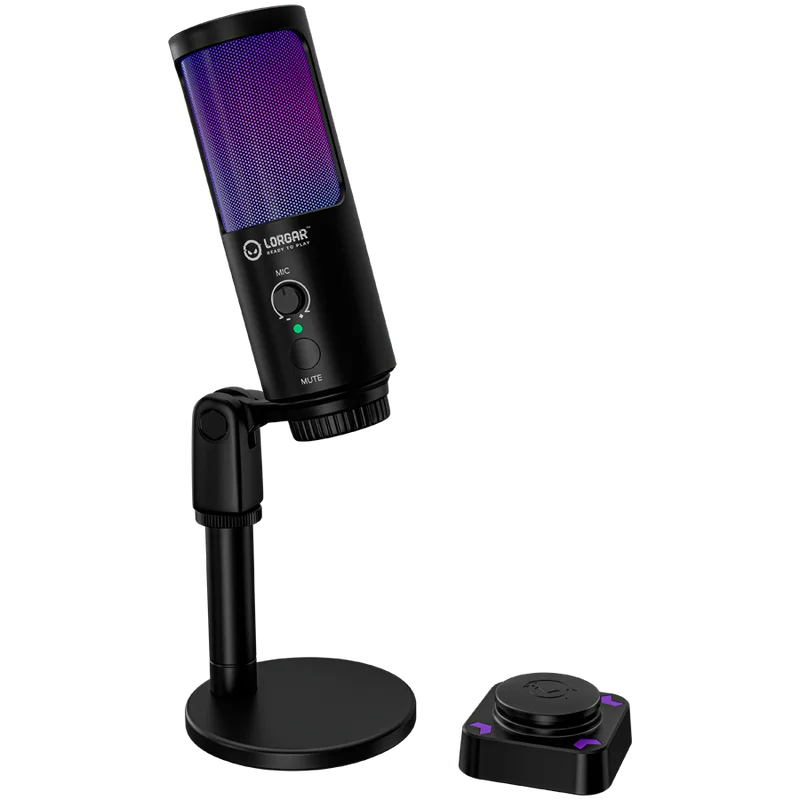 LORGAR SMP40, RGB Microphone with external mute button and metal stand, Black