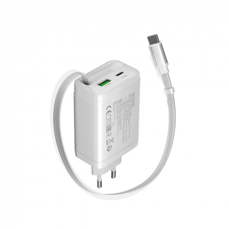 Захранващ адаптер CANYON – OnCharge 65RC, 65W, GaN, USB-C/USB-A, бял