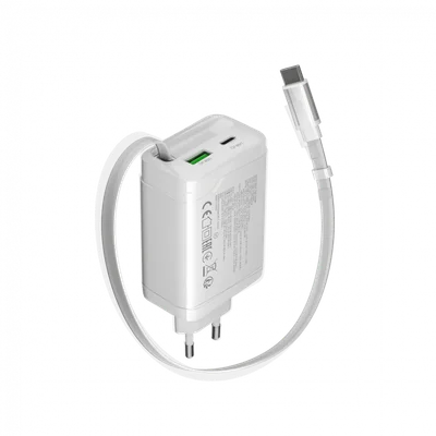 Захранващ адаптер CANYON – OnCharge 65RC, 65W, GaN, USB-C/USB-A, бял